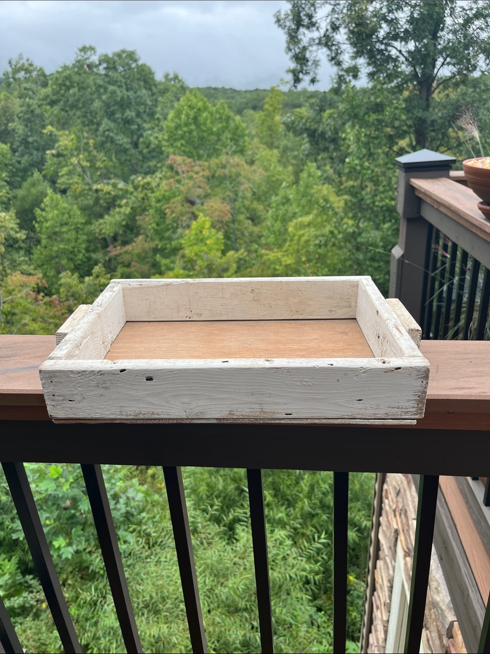 Handcrafted Rustic Wood Serving Tray White Distressed Farmhouse 15.5โ